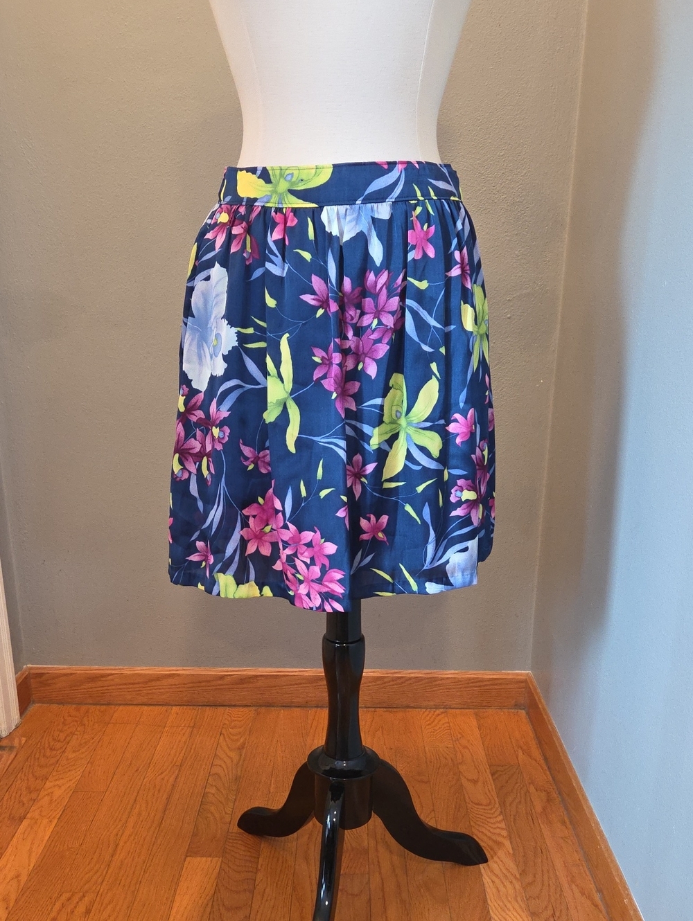 Banana Republic Navy Mini Skirt with Pink and Lime Floral Print